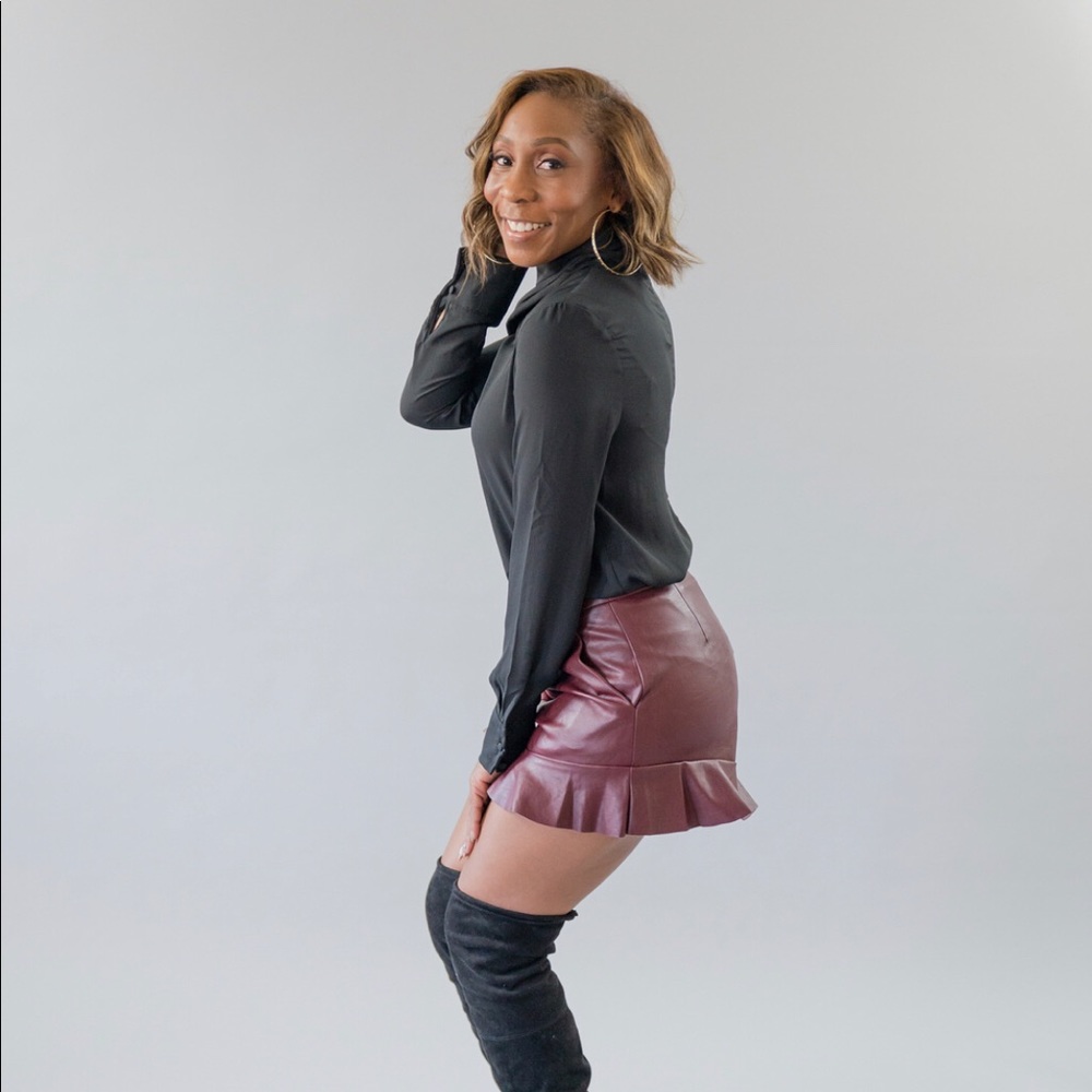 Faux Leather Ruffle Shorts (Burgundy)